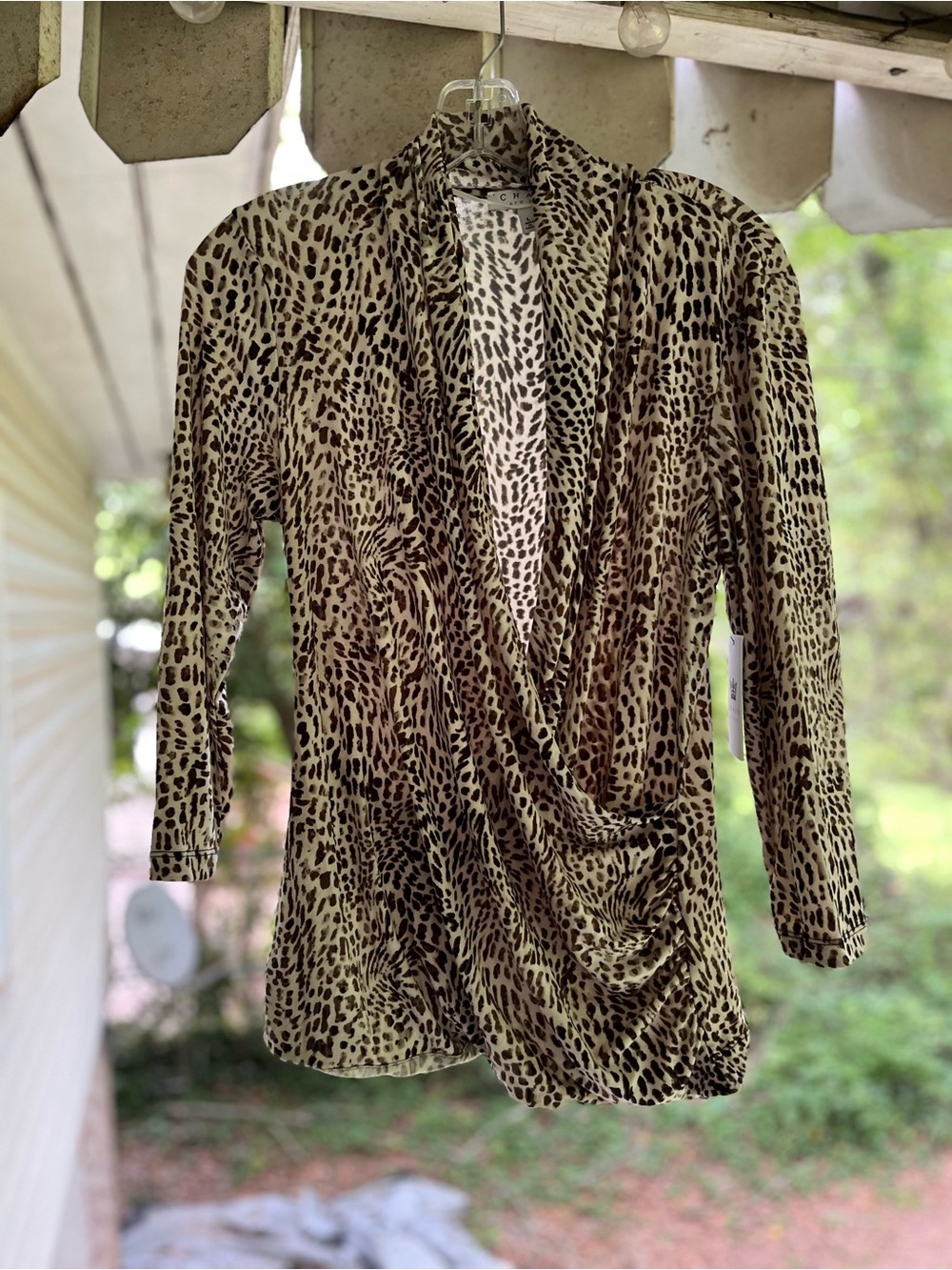 CHAUS Animal Print faux Draped Wrap Top - Beige/Brown NEW Size L